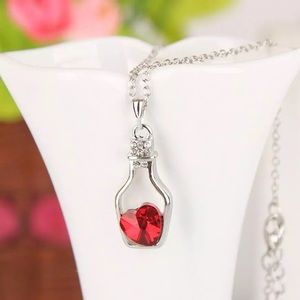 Red love drift Crystal bottle necklace